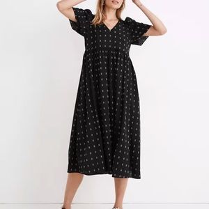 Madewell Dobby Puff-Sleeve V-Neck Midi Dress Maxi